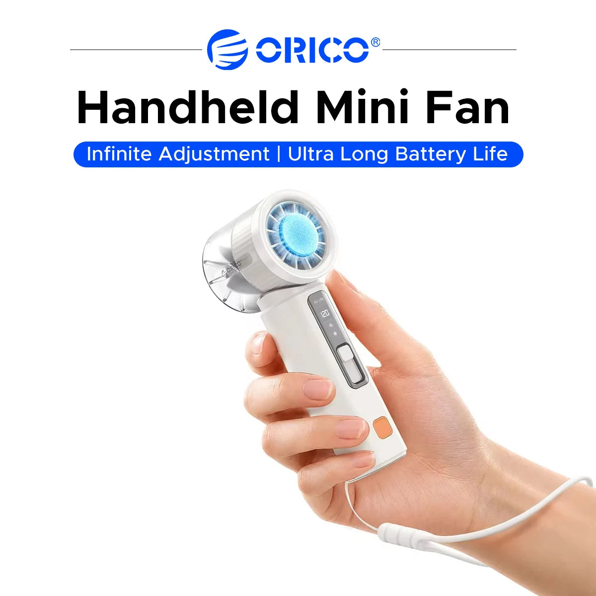 ORICO Portable Handheld Turbo Fan TEC Semiconductor Cold Cooling Mini Pocket Fan 120 Speed Digital Display Rechargeable Travel O