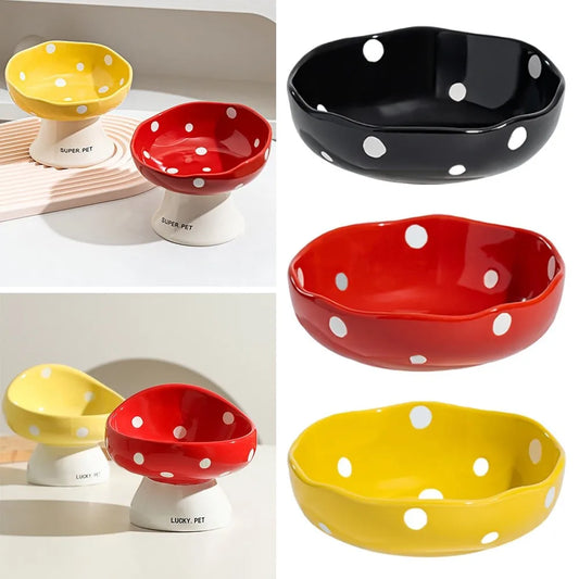 Ceramic Neck Protection Pet Bowl High Feet Slanted Mouth Mushroom Cat Bowl Anti-black Chin Anti-knockover Pet Food Bowl