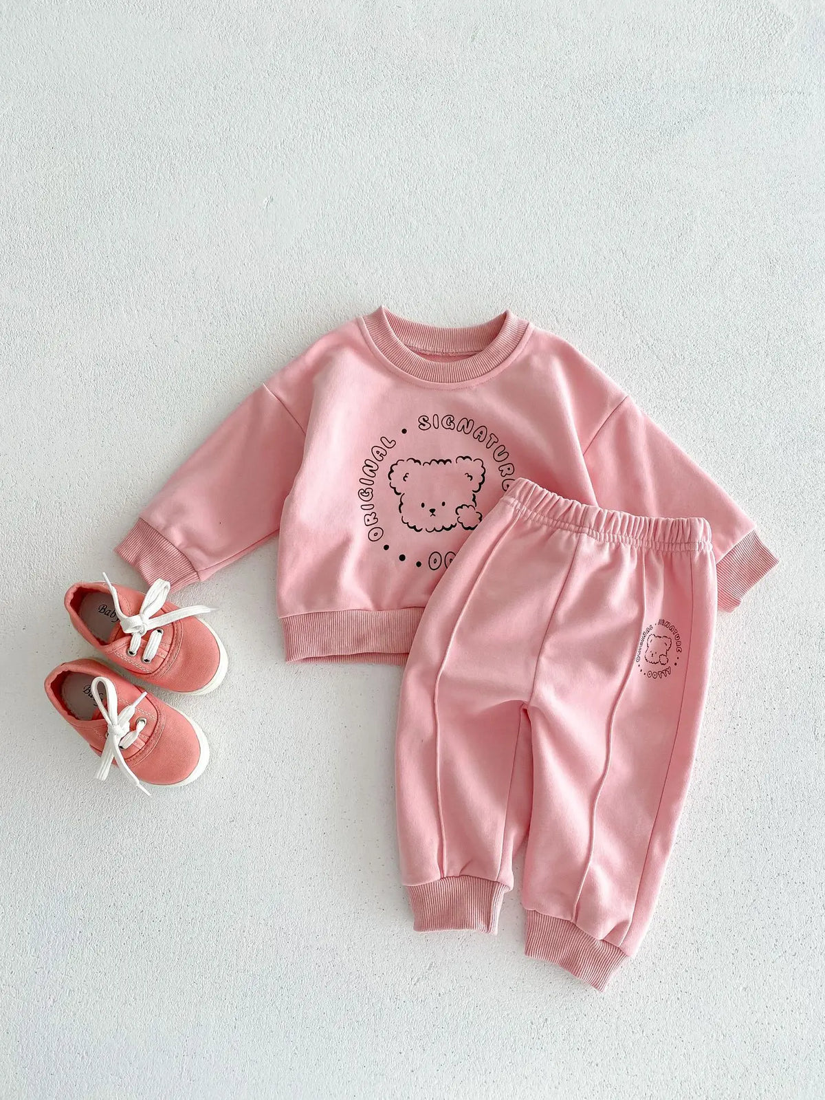 Spring New Baby Clothing Set, Korean Style Cute Bear Two-Piece Outfit for Kids, Long Sleeve Top & Pants Set