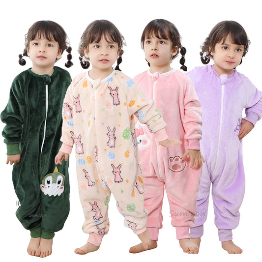 Kawaii Girls Pajamas Winter Purple Rabbit Onesie Hooded Plush Kigurumi Jumpsuit Blanket Sleeper Warm Overall Kids Nightwear Pjs