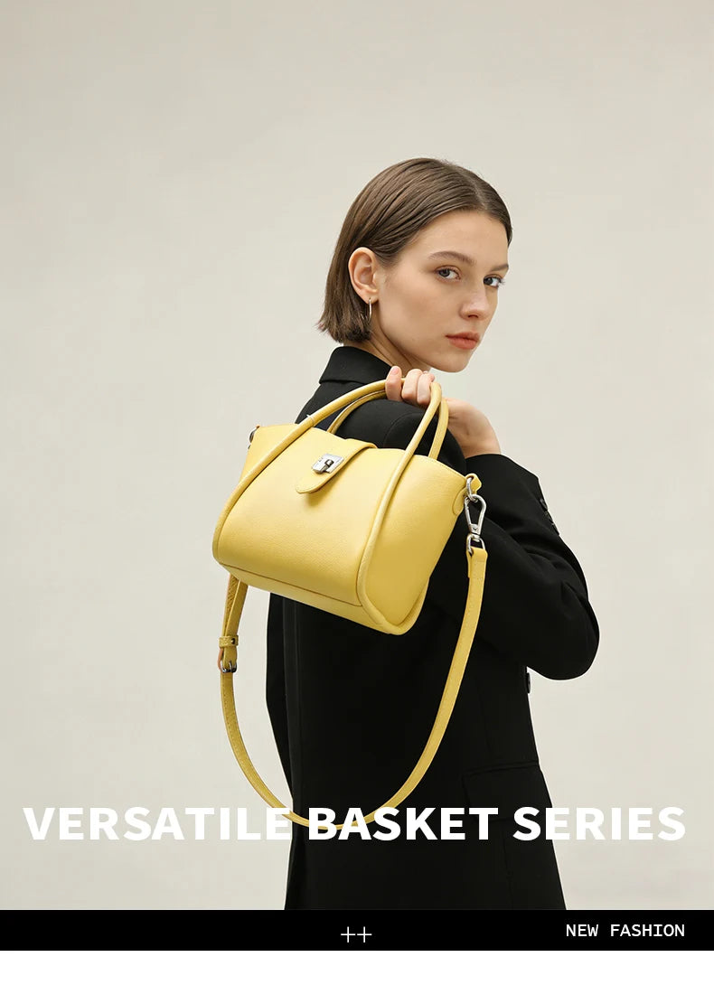 Genuine Leather Mini Tote Bag for Women Fashion Cowhide Shoulder Bag Patchwork Commute Handbag Luxury Designer Crossbody Bag