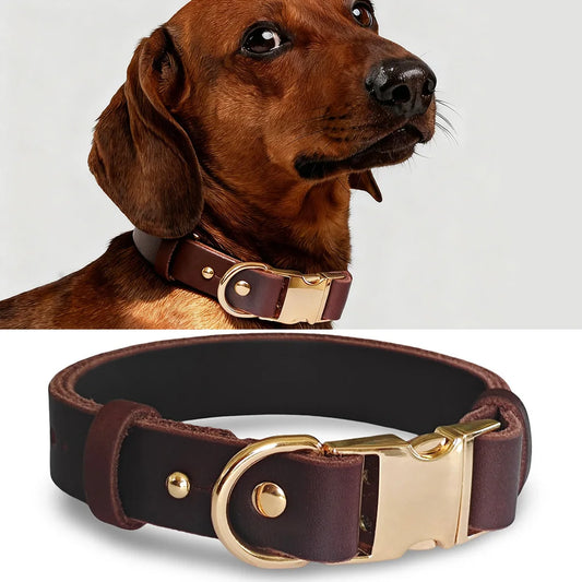 First-Layer Cowhide Dog Collar, 3 Sizes For Puppies/Small/Medium Dog, Soft Skin-Friendly Durable Outdoor Walking Dog Collar