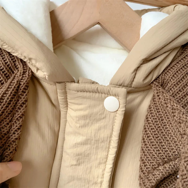 2025 Winter New in Infant Baby Girls Full Sleeve Hooded Quilted Thicken Warm Ruffles One-piece Jumpsuits Kids Newborn Romper