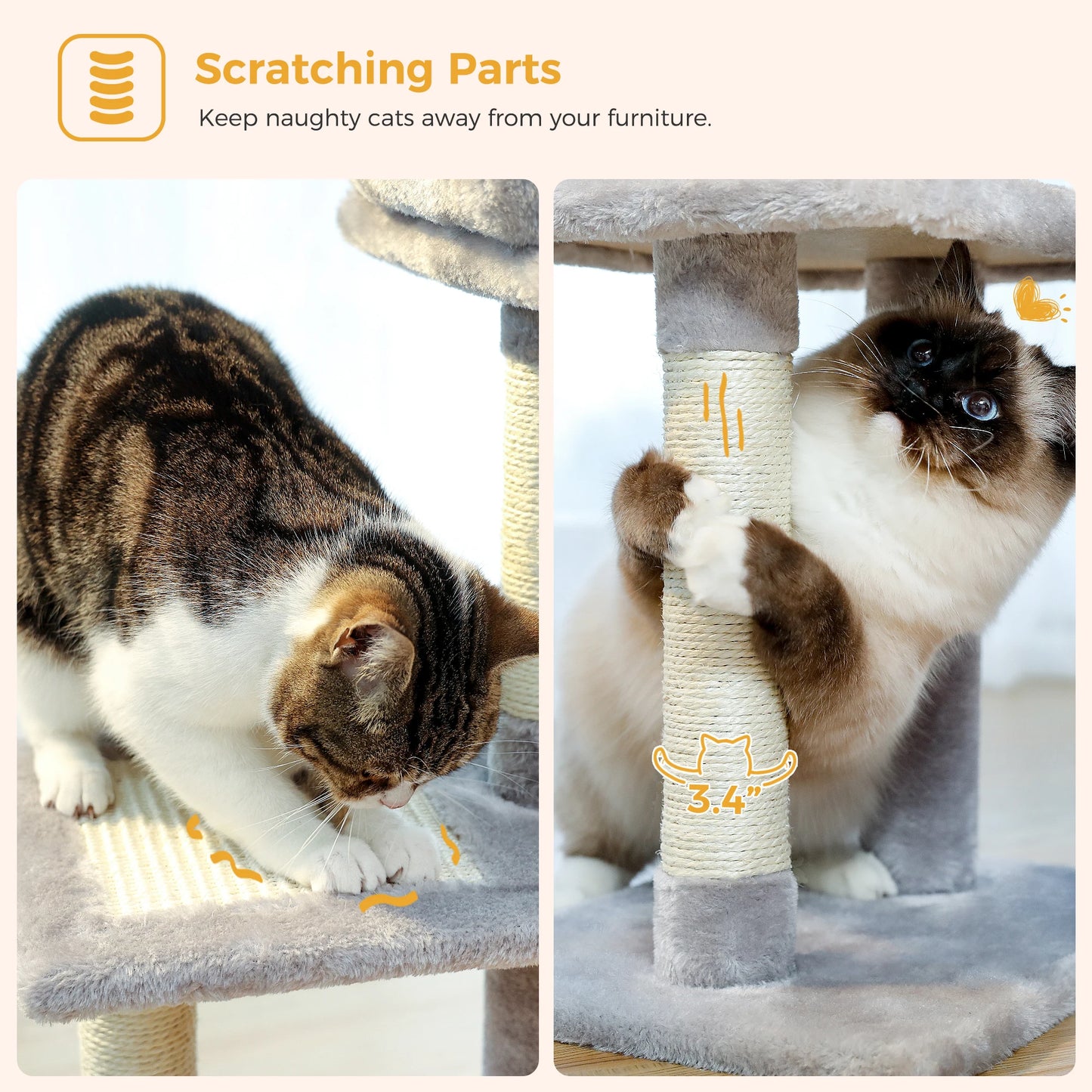 Small Cat Tree Cat Tower with Natural Sisal Scratching Post,Spacious Top Perch,Privite Cat Condo Perfect for Indoor Cats,Cat Toy