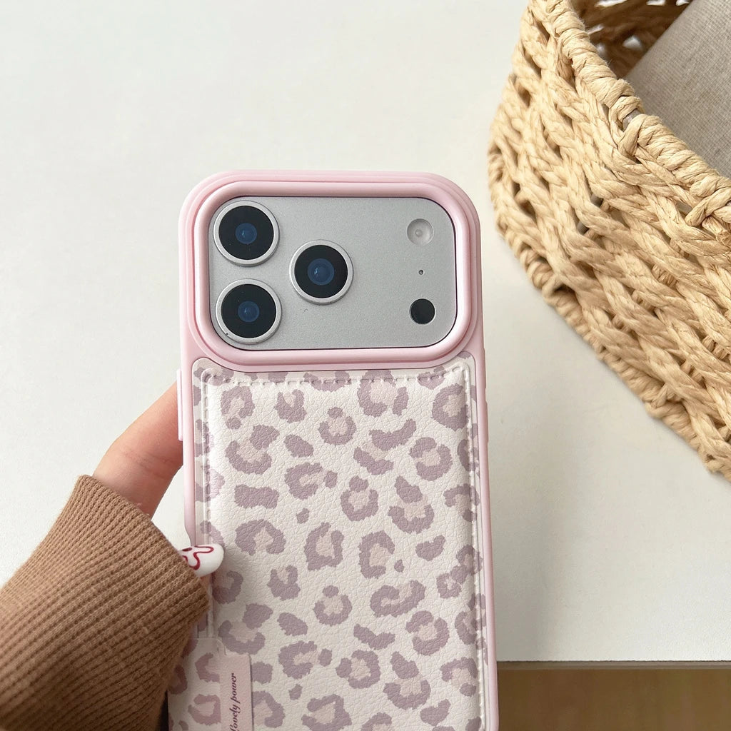 Fashion Sweet Pink Leopard Print Leather Shockproof Protective Phone Cover Case for iPhone 17 16 15 14 Pro Max