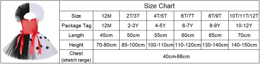Halloween Crulla Cosplay Costume Cruella Tulle Dress Party Girls Black White Carnival Kids Cruella Wig Lace Mask Suit Clothes