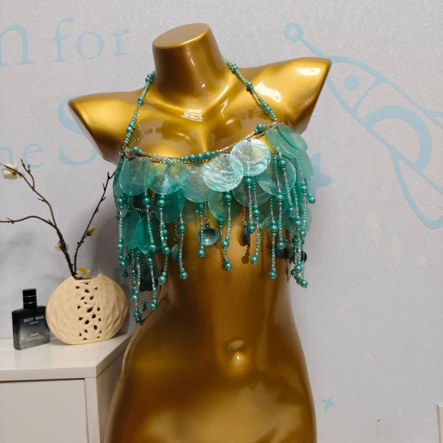 Handmade Sparkly Bohemian Mermaid Shell Beaded Halter Top Women Summer Beach Party Vacation Rave Outfit Sequins Beaded Bra Tops