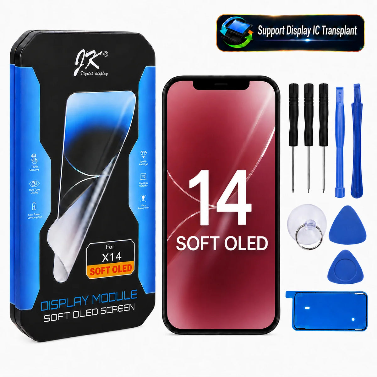 JK Flexible Soft OLED Display Assembly for iPhone 12 13 14 15 16 17 Pro Max Plus Screen Replacement Part