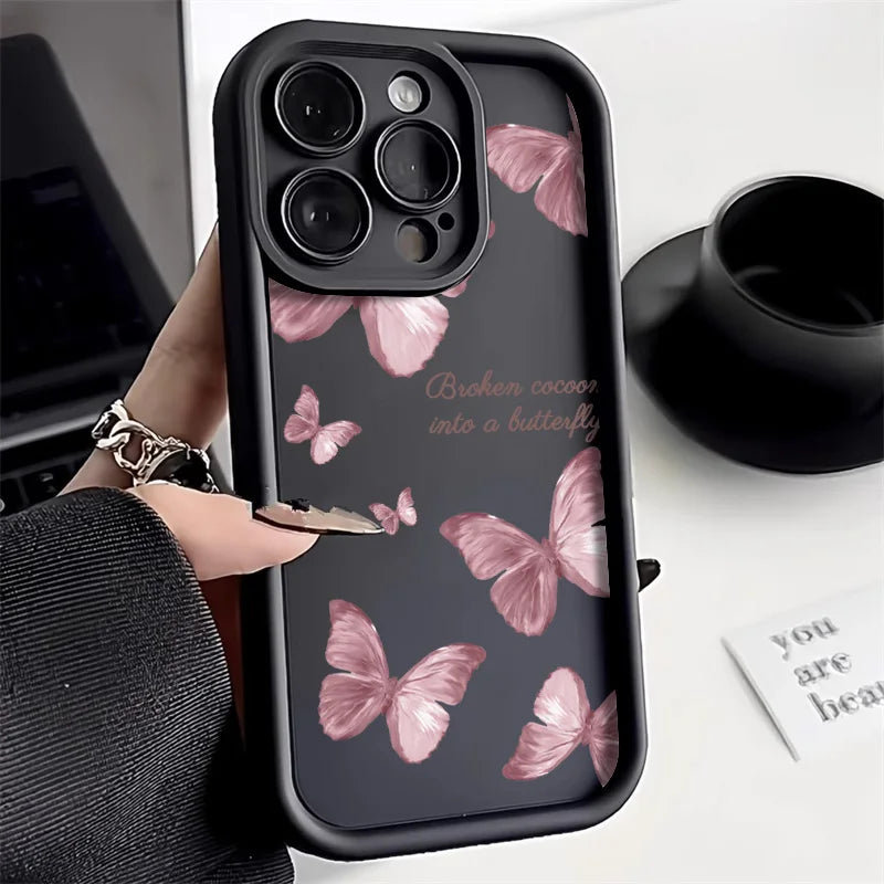 Black Butterfly Silicone Phone Case For iPhone 11 13 14 12 15 17 16 Pro Max XR XS X 7 8 Plus SE 2020 2022 Candy Color Soft Cover