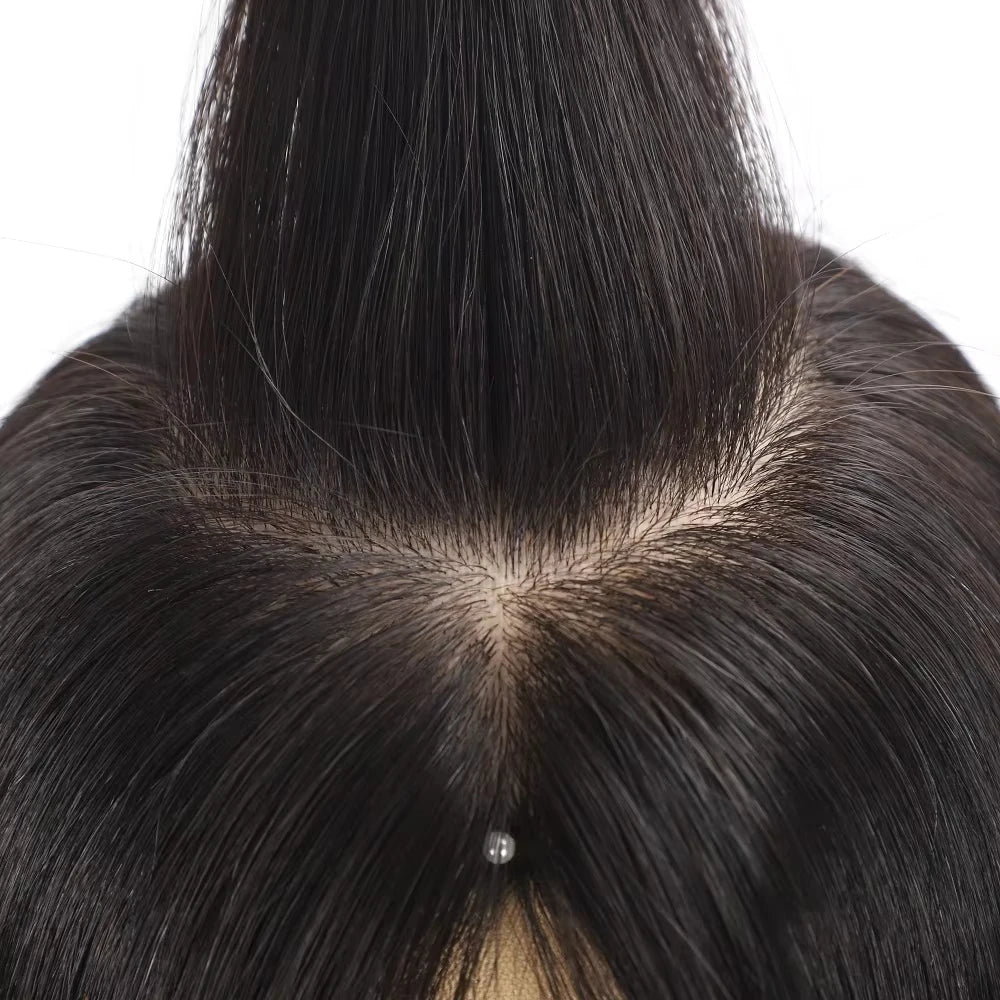 2# Dark Brown with Bangs 6x6“ Silk base Top Wig Glueless for Women 24inch Remy 100% Human Hair Wigs with Elastic Net PU Around