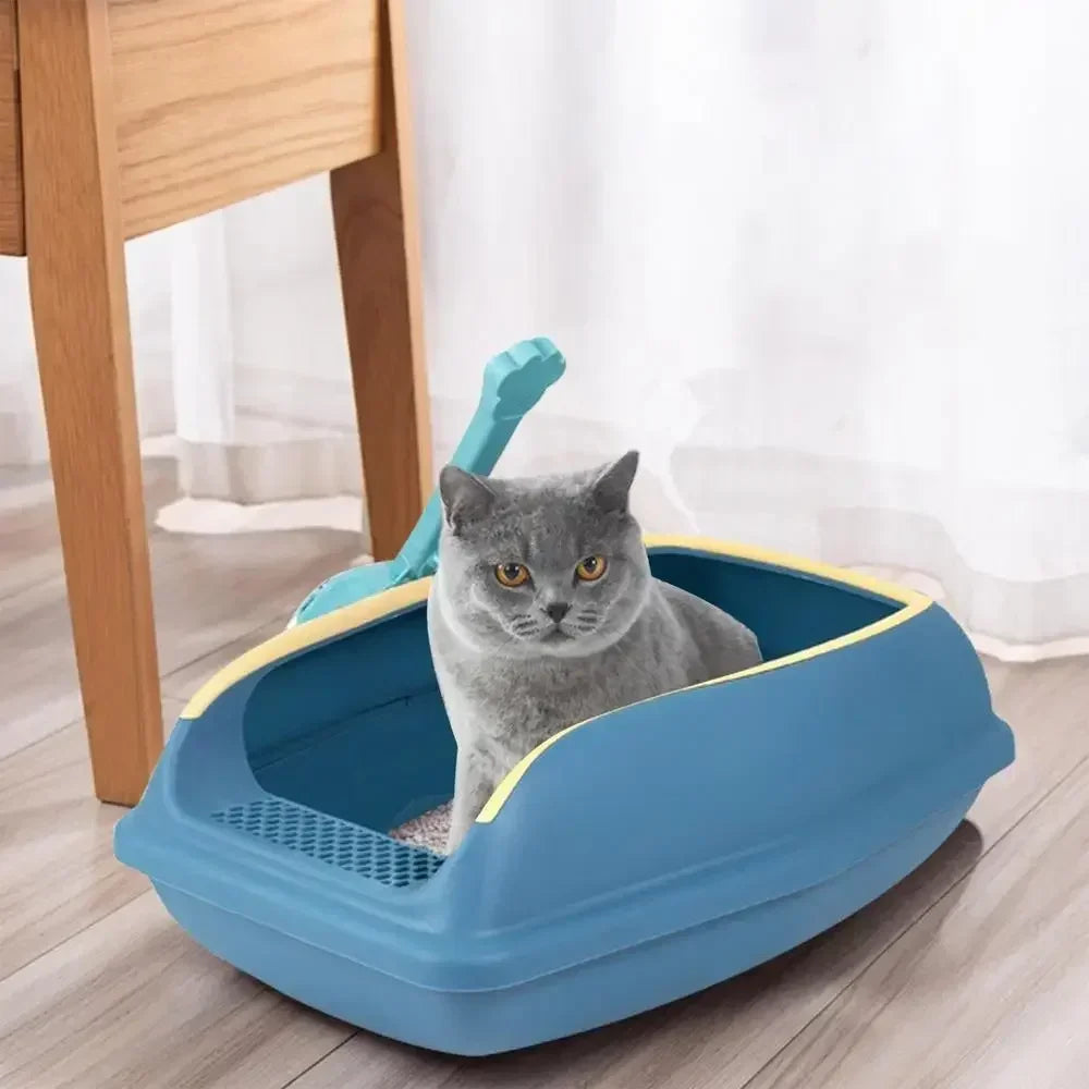Semi Closed Plastic Sand Box Large Capacity Cat Litter Box For Cats Pet Toilet Anti Splash Cat Tray Cleaning Bath Basin Supplies
