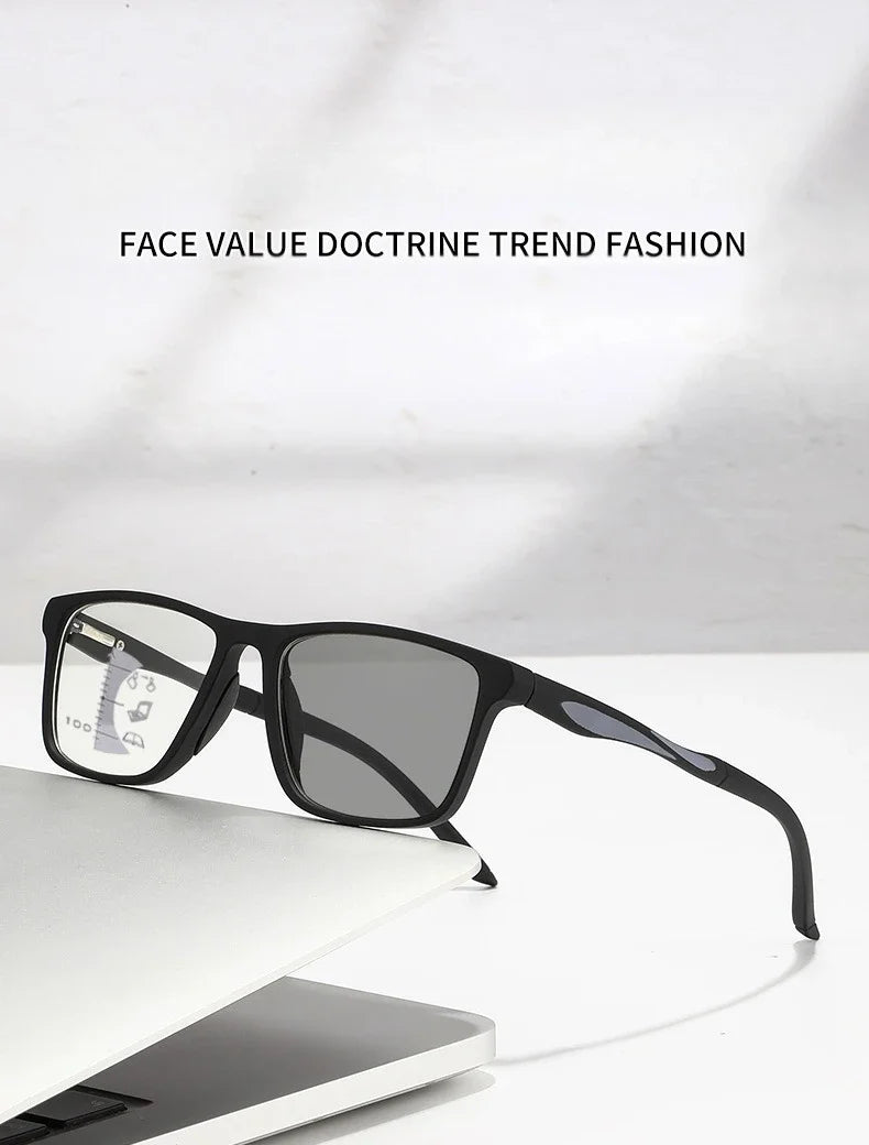 Dual Use Spring Leg Photosensitive Color Changing Multifocal Reading Glasses Anti Blue Light Lightweight Sports Reading Glasses