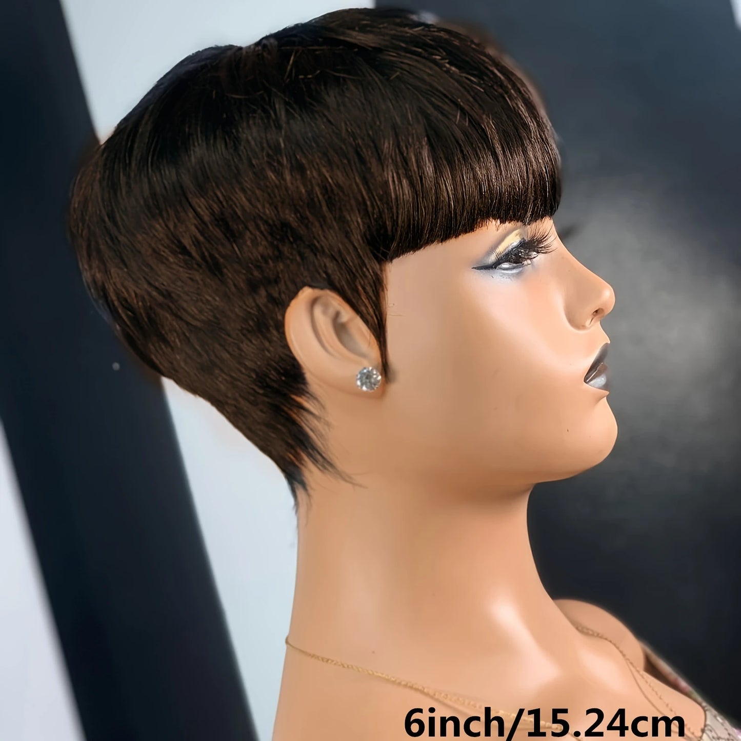 Pixie Cut wigs for Black Women Straight Human Hair Wigs with Bangs Natural 1B Color Wig Short Layered Full Machine Made Wig