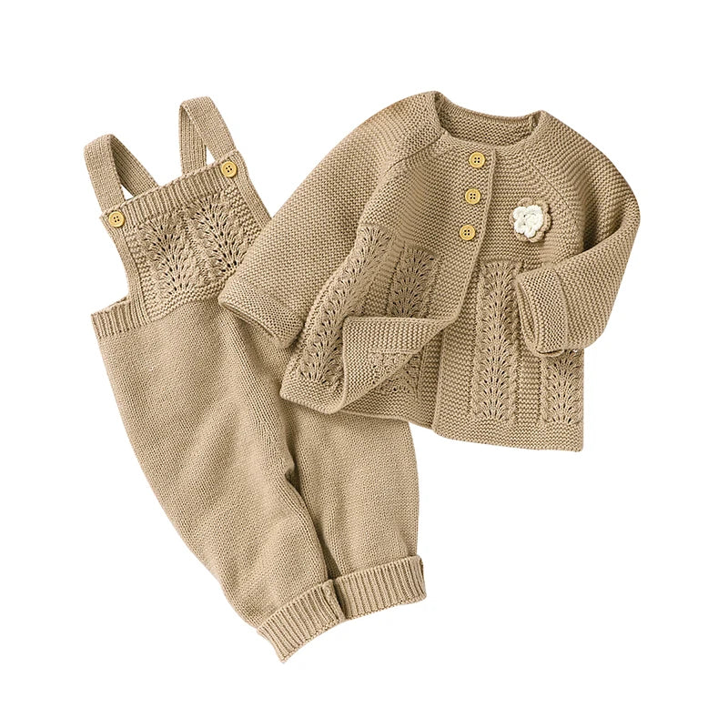Baby Romper Set Knit Autumn Newborn Girl Boy Long Sleeve Coat Jumpsuit Outfit Hat 3PC Fashion Solid Infant Clothing Suit Sweater