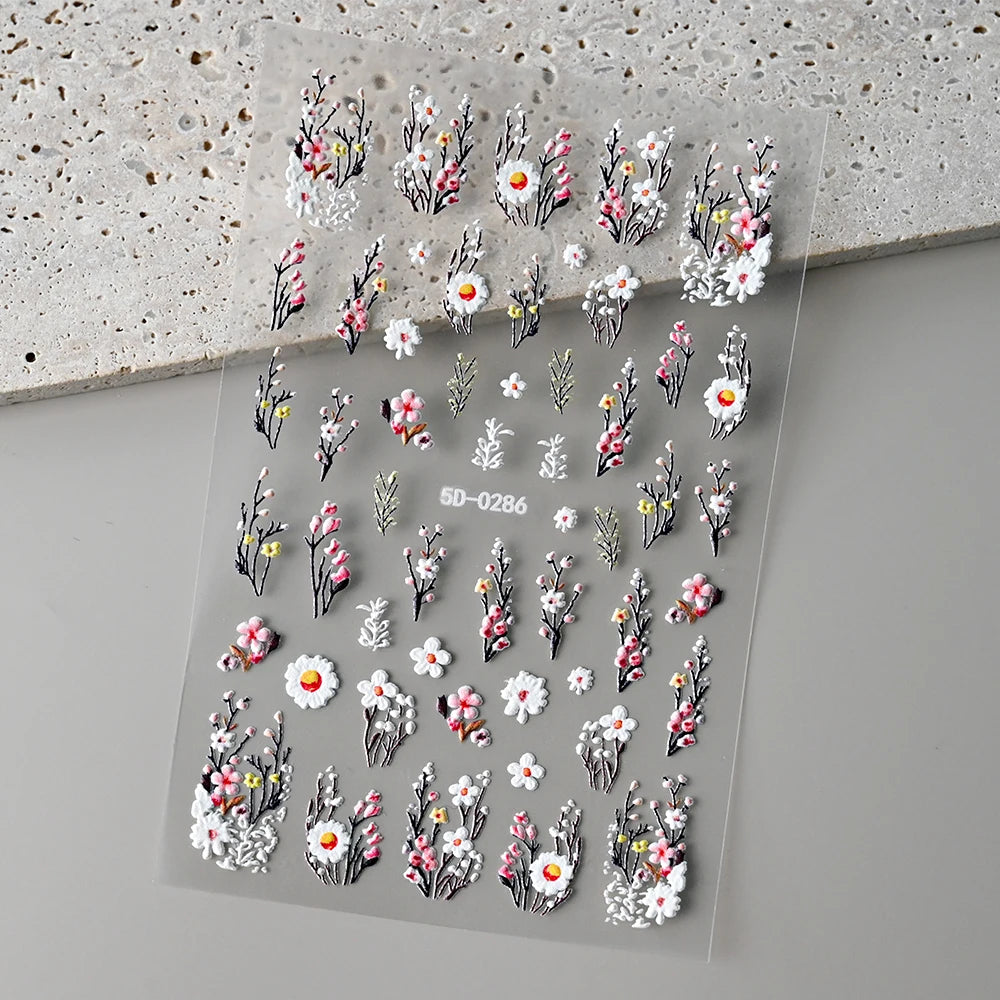 1Pc 3D Lavendar Flowers Stickers for Nails Spring Sakura Floral Leaves Self-Adhesive Sliders Decals Art Manicure for Decoration
