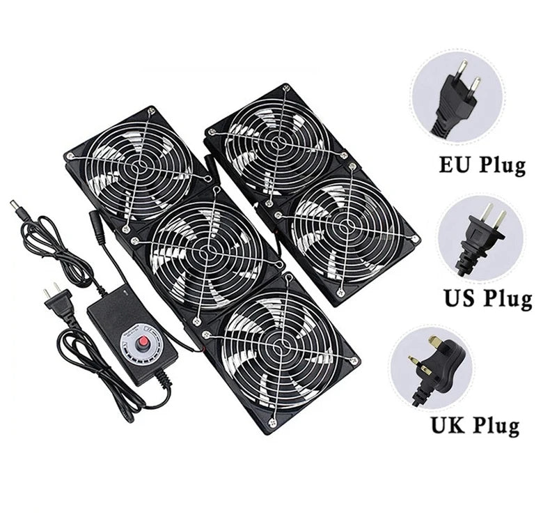220V 12V Cooling Exhaust Fans with Controller 12cm for GPU VGA Btc Machine Workstation Cabinet Radiator Server Fan