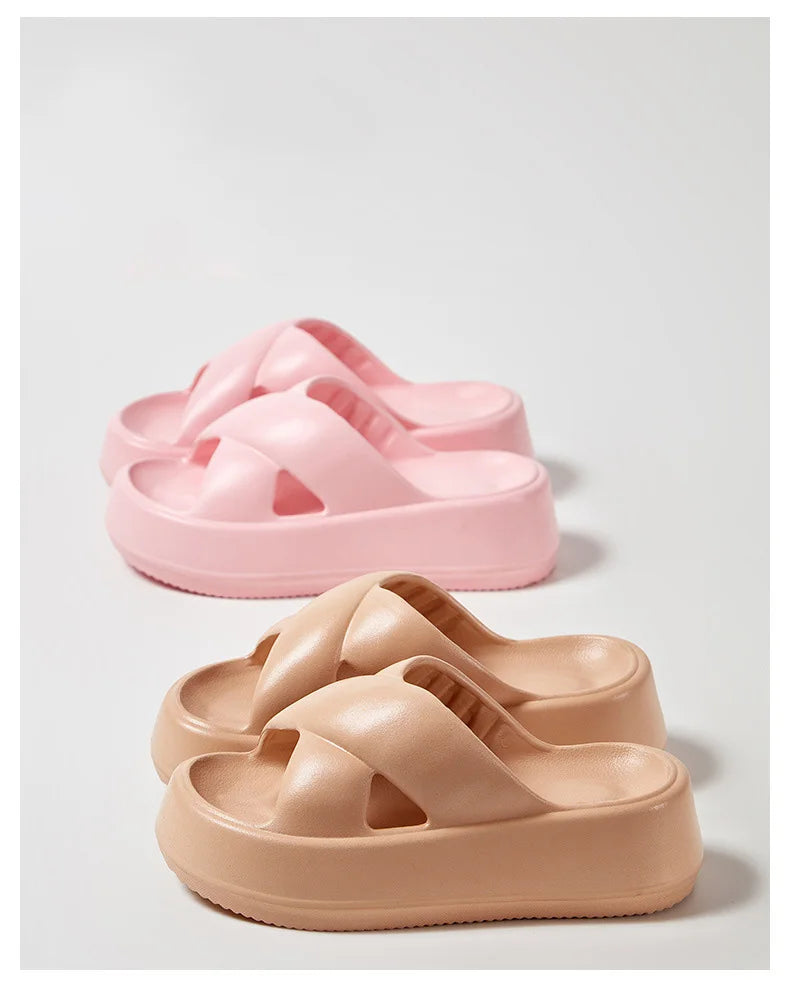 Litfun Women Sandals Soft Sole Slides Home Slippers Thick Bottom EVA Shoes Female Non-Slip Cross Sandals Outdoor Beach Flip Flop