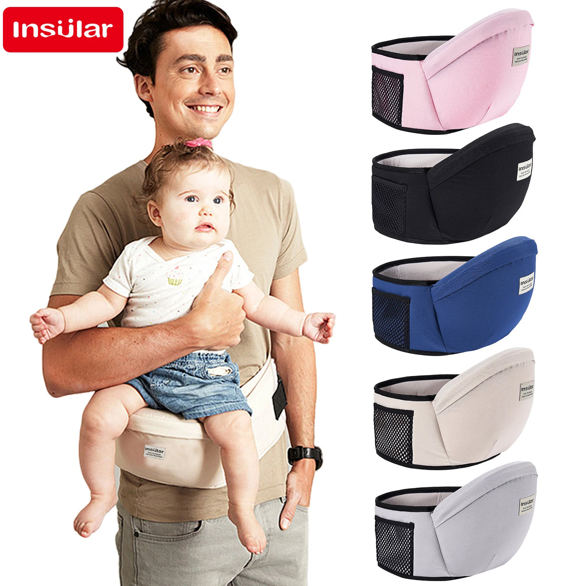 Adjustable Front Facing Baby Carrier Waist Stool with Hipseat Belt for Kids Infant Walkers Sling Hold Waist Belt Backpack