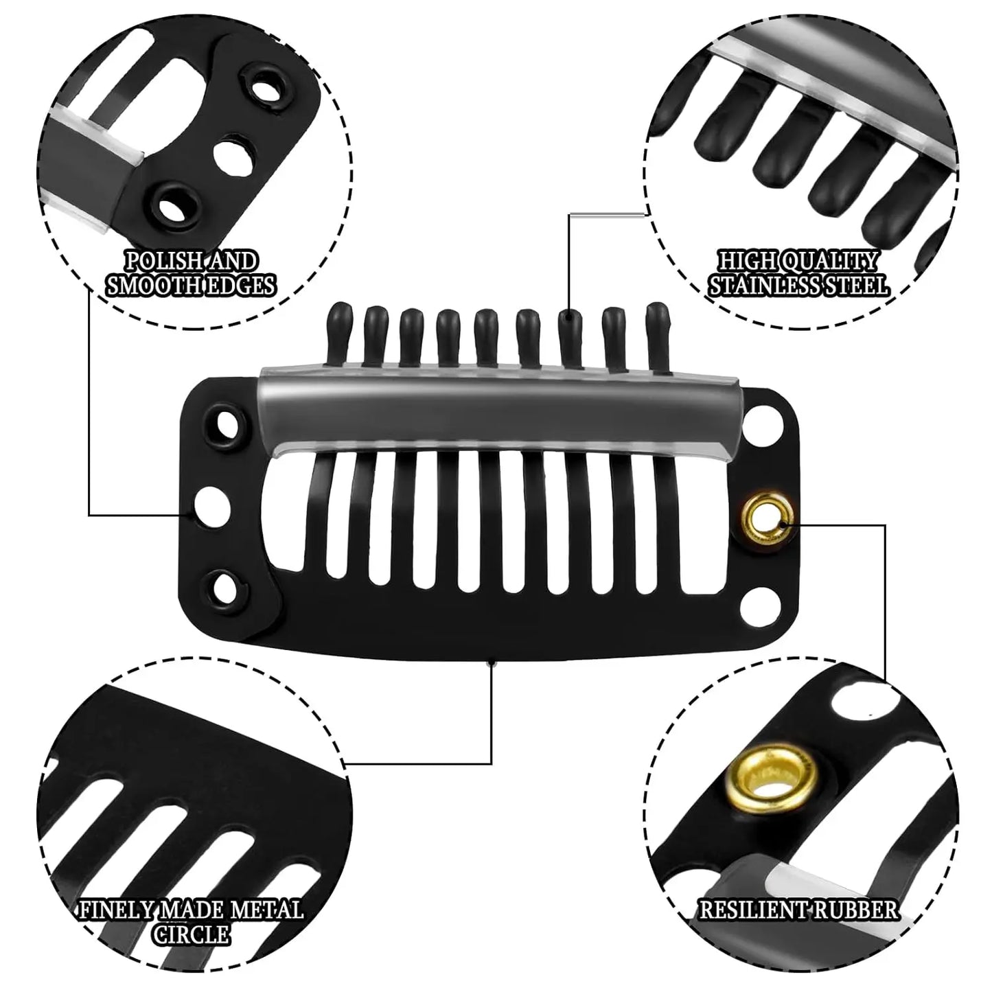 10/20/50 Pcs Hair Extensions Clips 9-Teeth Wig Comb Clips Snap Hair Extension Accessories Tool 32mm