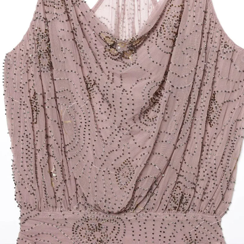 Sequin Rhinestone Woman Summer Dress Short Prom Backless Mini Dresses  V-Neck Halter Tops Mini Dress Pink Pleated Ladies Clothes