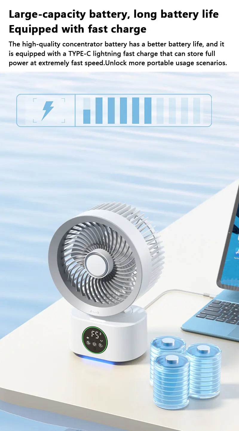 Portable Air Circulation Fan Smart Voice Remote Control USB Rechargeable Desktop Wall-Hanging Shaking Head Fan with Nightlight