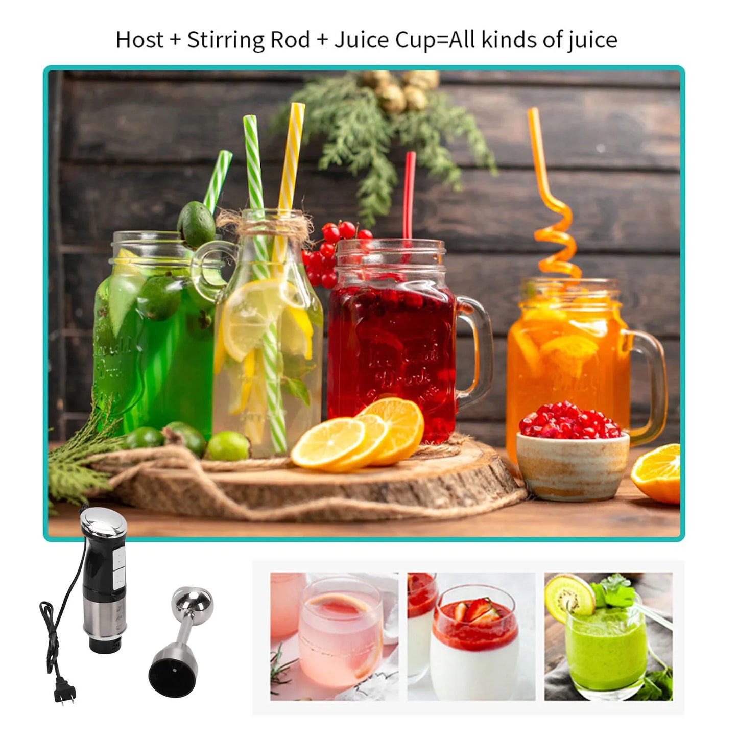 Immersion Hand Blender 400W Electric Handheld Portable Stick Mixer for Effortless Blending Smoothies Shakes Puree Round