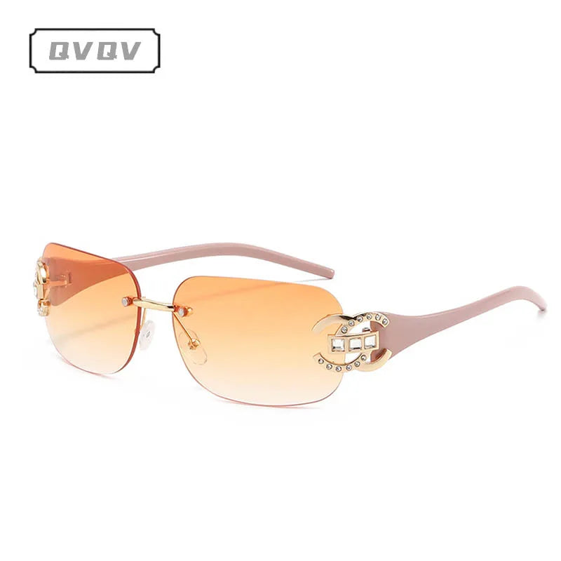 Sexy Popular Ins Rimless Square Sunglasses for Women Luxury Brand Design Diamond Punk Sun Glasses Cute Pink Shades Girls Eyewear