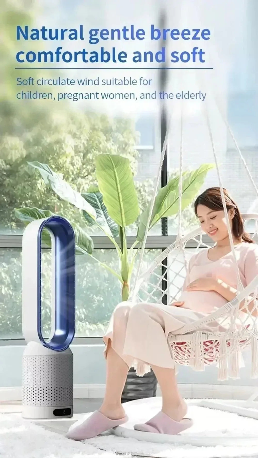 Smart Bladeless Fan 8 Gear Wind Speed Intelligent Timing 90° Shaking Head Remote Control Quiet Desktop Fan for Office Bedroom