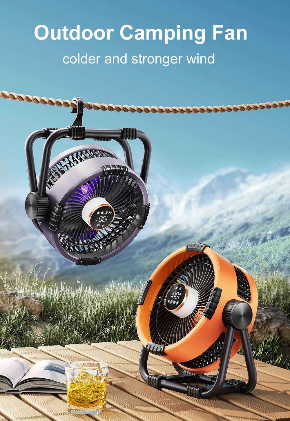 Camping Ceiling Fan 20000mAh Rechargeable USB Fan with Power Bank and LED Light Hook Air Circulators Wireless Ceiling Fan
