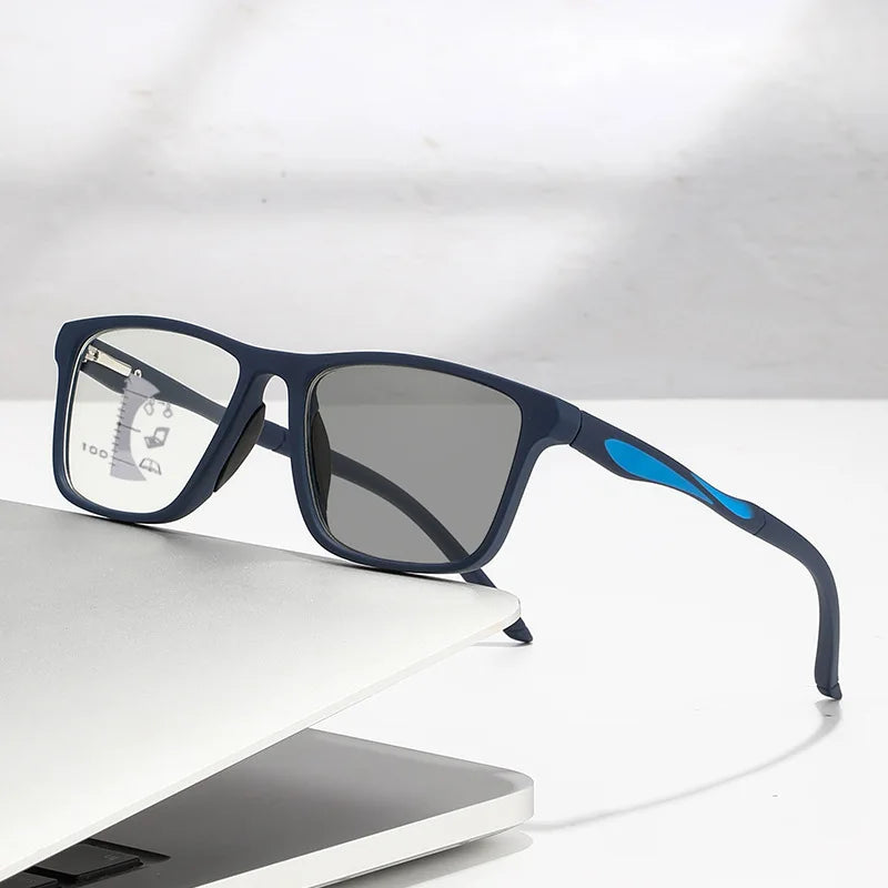 Dual Use Spring Leg Photosensitive Color Changing Multifocal Reading Glasses Anti Blue Light Lightweight Sports Reading Glasses