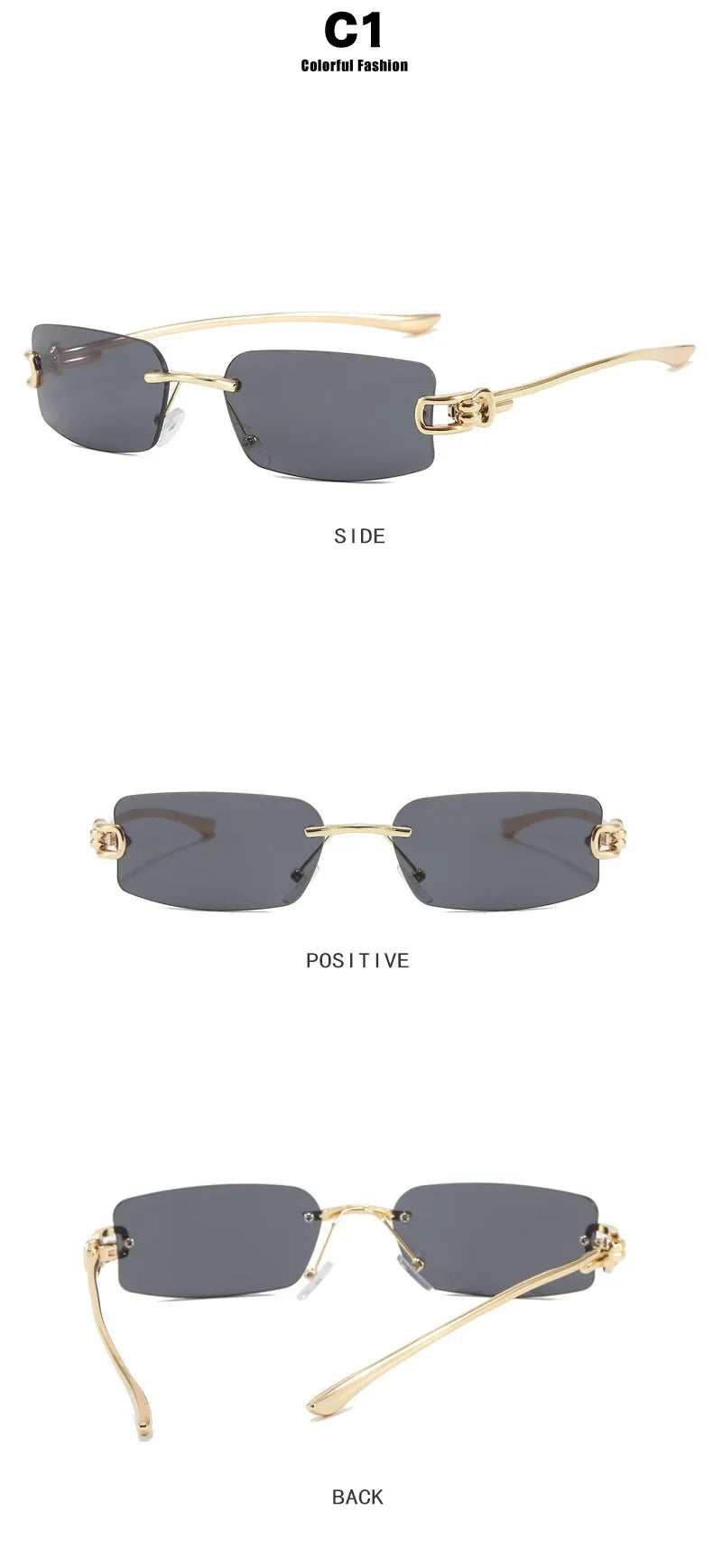 New Fashion Rectangle Rimless Women Sunglasses Retro Clear Ocean Lens Shades UV400 Men Outdoor Travel Sun Glasses