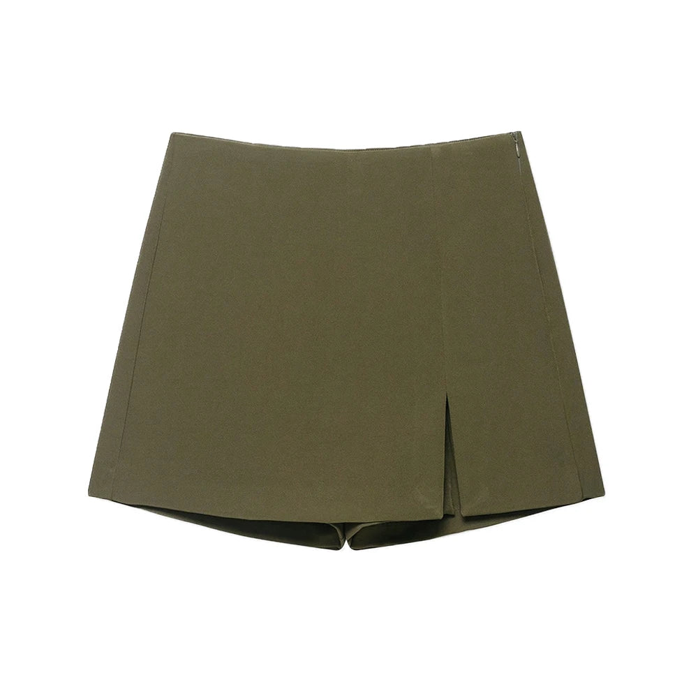 Women's High Waist Skort with Front Slit And Side Zipper Fashion Solid Shorts Skirt Female High Waist Skort Mujer