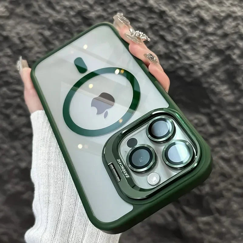 Luxury Magnetic Shockproof Phone Case For iPhone  18 16 17 15 14 13 12 11 Pro Max Funda For Magsafe Stand Lens Protector Cover