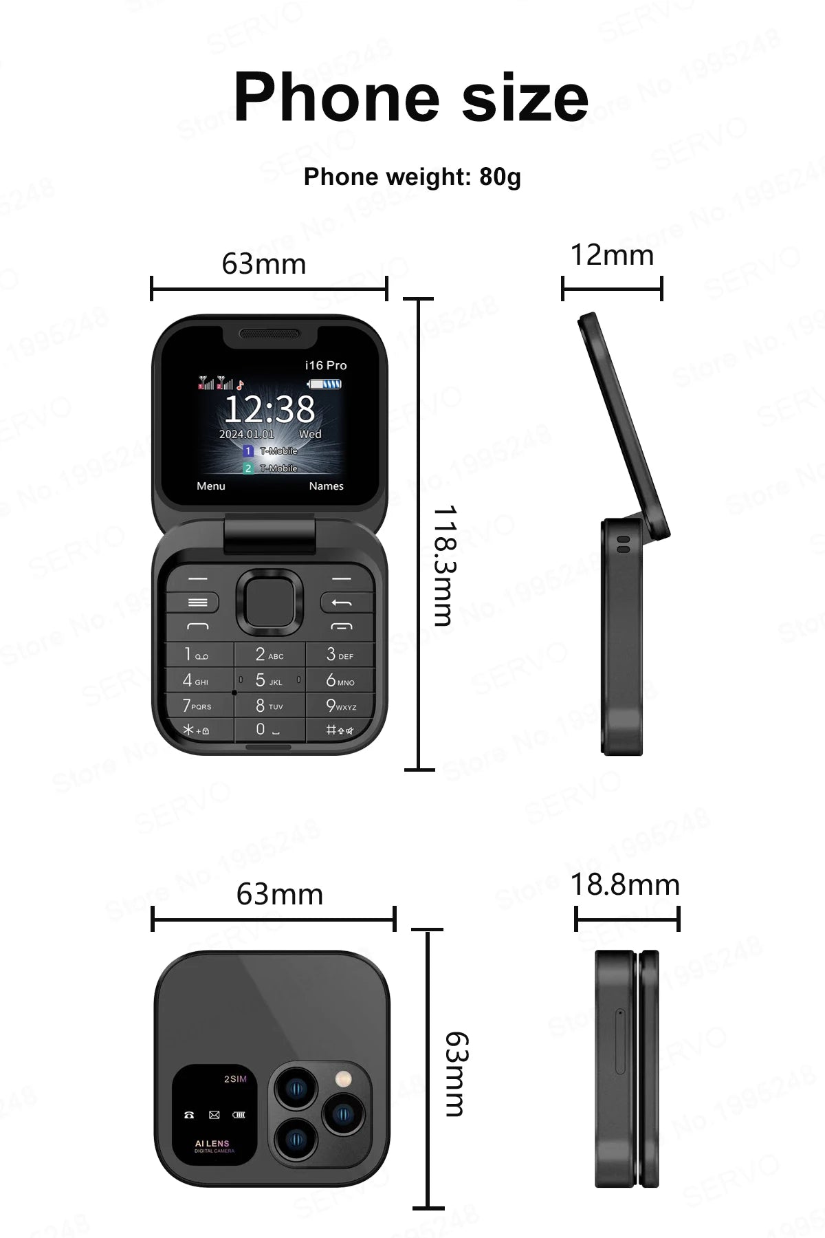 SERVO i16 PRO Flip Mini Mobile Phone Dual SIM Call Recording Speed Dial Magic Voice FM Radio 2G GSM Small Fold Button Telephones
