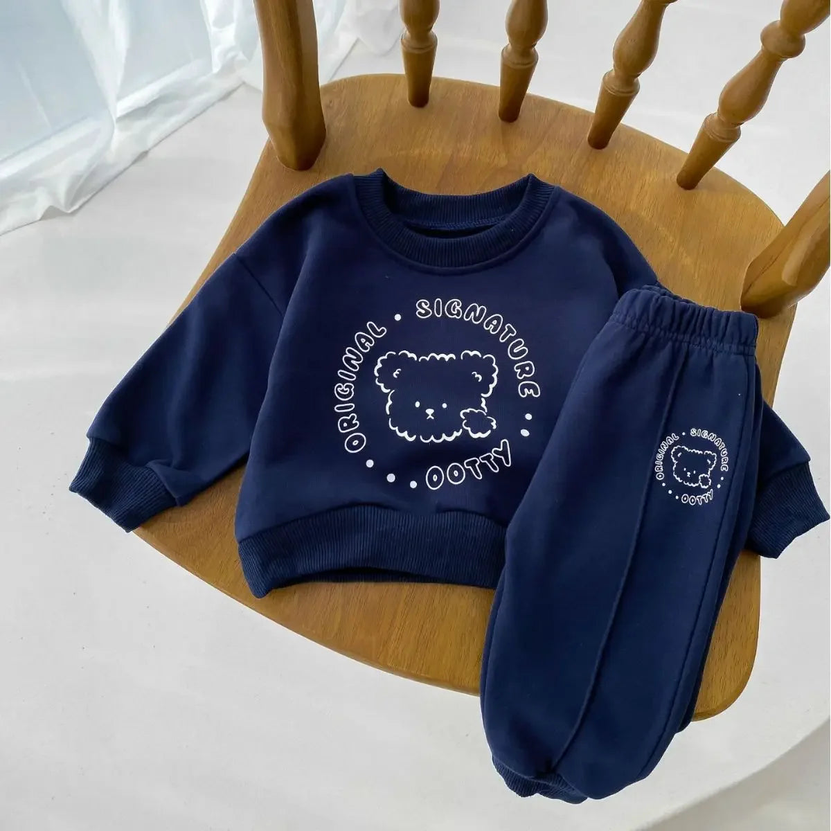 Spring New Baby Clothing Set, Korean Style Cute Bear Two-Piece Outfit for Kids, Long Sleeve Top & Pants Set