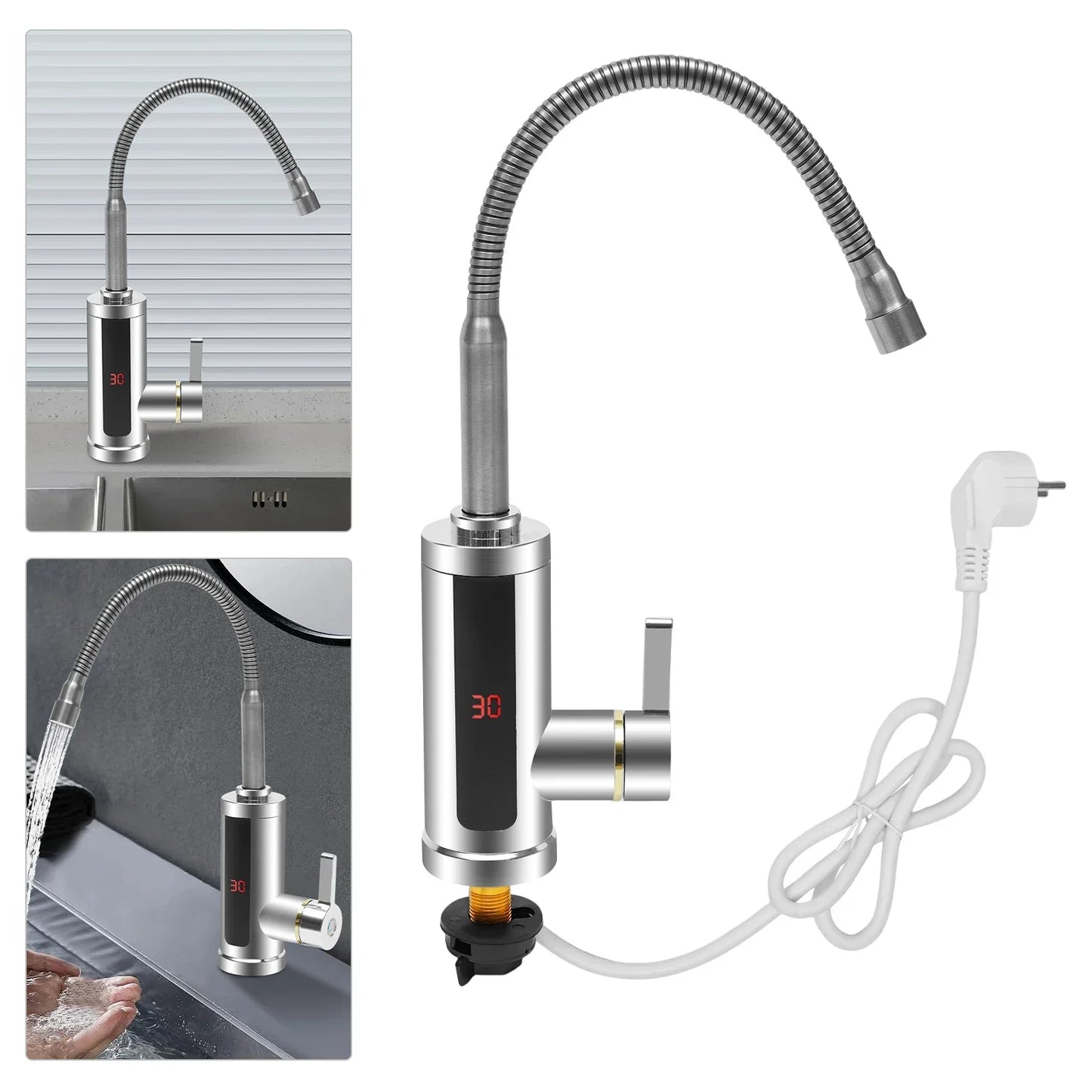 3000W Instant Electric LCD Faucet Instant Tap 360° Fast Heater Heating Hot/Cold Water Supply for Bathroom Kitchen