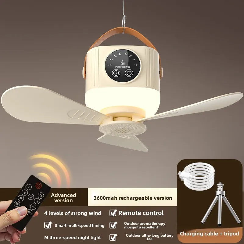 7200mAh Ceiling Fans Portable Camping Fan Tent Air Circulator Cooler Outdoor Rechargeable Electric Fan LED Light Remote Control