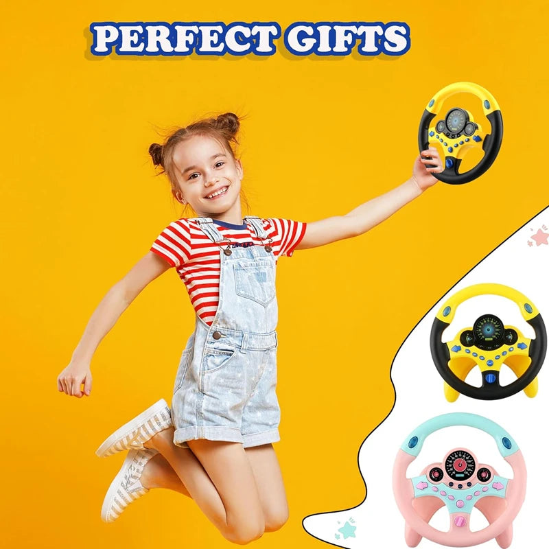 Toddler Steering Wheel Toy Backseat Travel Essentials with Lights Sounds Pretend Play Driving Simulator Educational Gift for Kid