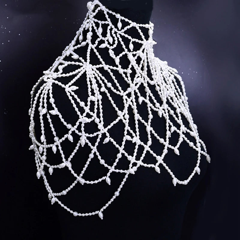 Fashion Pearls Bridal Jacket Shawl Wedding Shoulder Jewelry Chain Necklace Handmade Women Prom Accessories