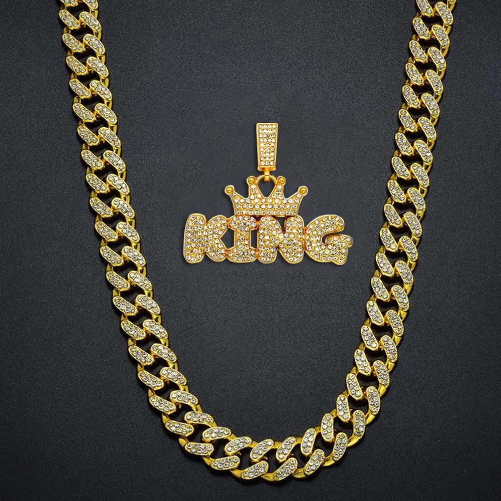 Cuban Dog Chain, Aluminum Alloy Pet Dog Collar, Gold Necklace for Small to Large Dogs Cats King Queen Pendant Jewelry Accessory