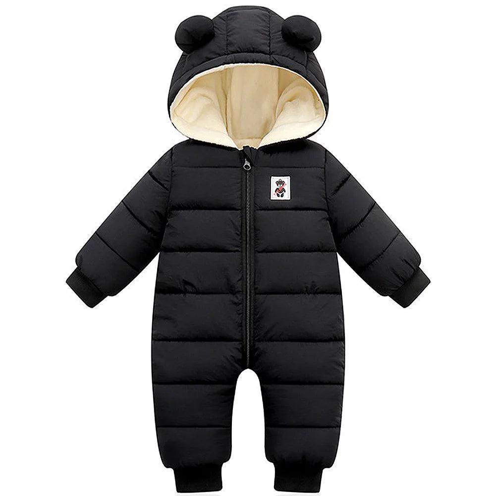 Toddlers Thick Snowsuit,Newborns Fleece Romper with Hood,Boys Girls Ski Wear,Warm Down Jumpsuit,Kids Winter Jumpsuit for 6-24M