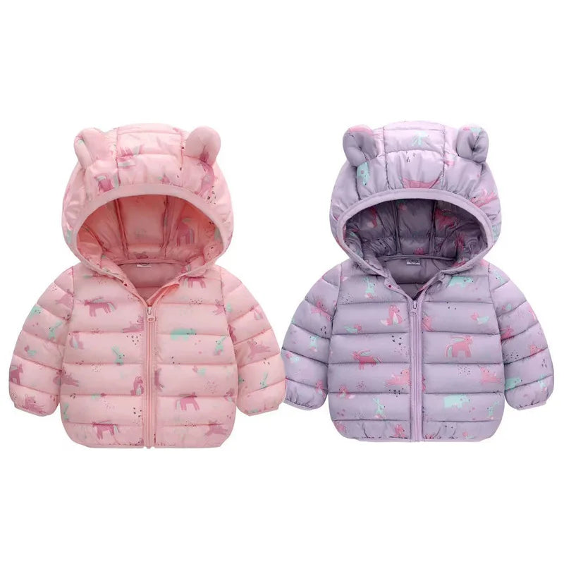 Girls Boys Jackets Kids Cartoon Print Dinosaurs Down Coats Children Spring Autumn Windproof Outerwear Baby Winter Casual Clothes