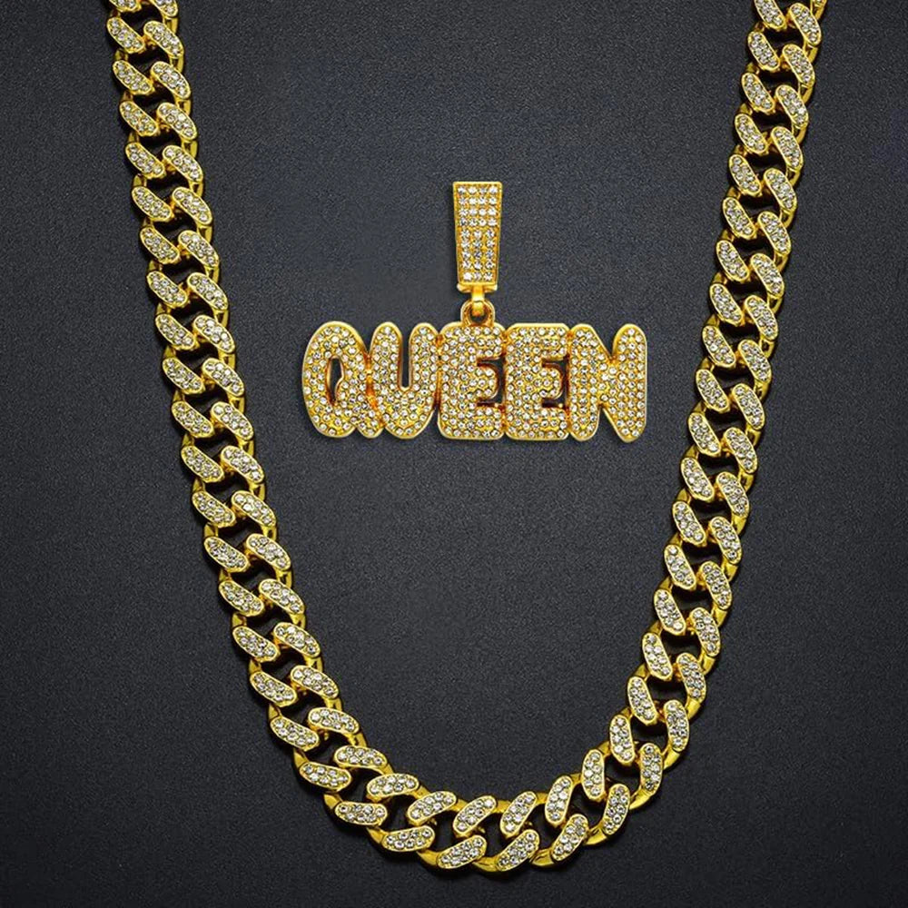 Cuban Dog Chain, Aluminum Alloy Pet Dog Collar, Gold Necklace for Small to Large Dogs Cats King Queen Pendant Jewelry Accessory
