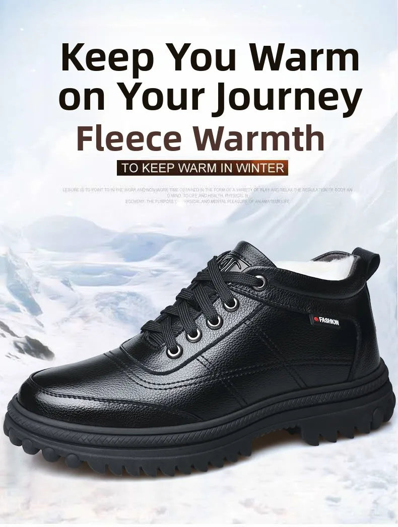 Men's Winter Thickened Warmth Casual Shoes Fleece Lined Business Style Leather Shoes Low Top Lace up Comfortable Alligator Pa...