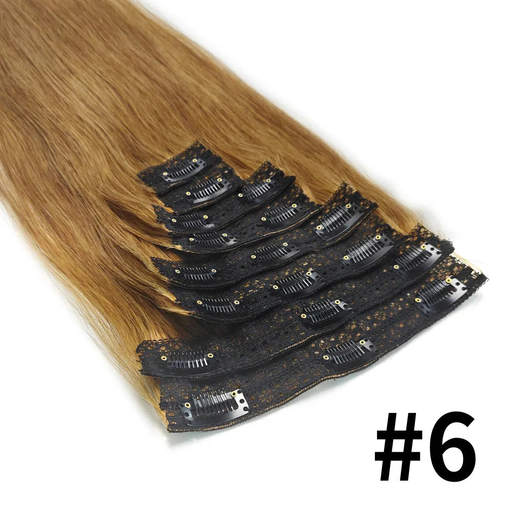 Clip In Hair Extensions Straight 100% Unprocessed Human Hair 8 Pcs/Set Full Head Seamless Brazilian Natural Black Clips ins Hair