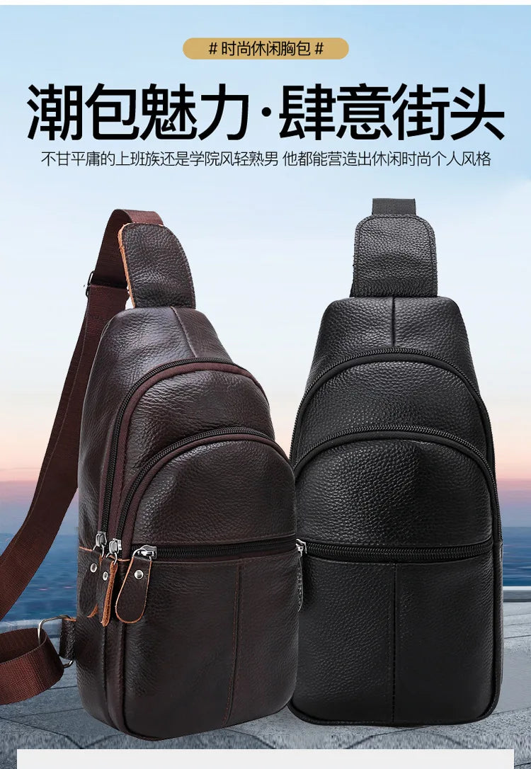 New Leather Chest Cover Layer Cowhide Business Men's Crossbody Bag with High-end Feel and Simple Chest Bag