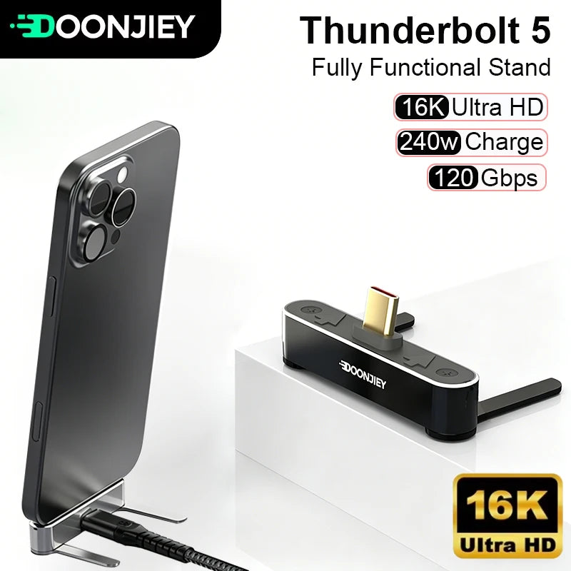 USB5.0 Type C Phone Stand Adapter 240W Fast Charging 120Gbps 16K Multi-function Foldable Converter Compatible Thunderbolt 5/4