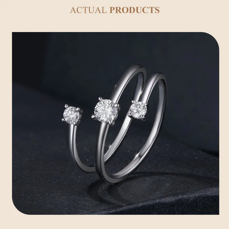 WOSTU Three layer 0.5 CT Moissanite Coiled Ring 925 Sterlin Silver D Color Moissanite Stackable Promise Wedding Ring Party Gift