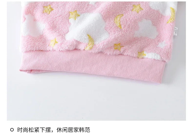 Children's Casual Soft Flannel Pajamas Sets Boys Girls Cartoon Flower Sleepwear Toddler Baby Autumn Winter Thicken Warm Pyjamas