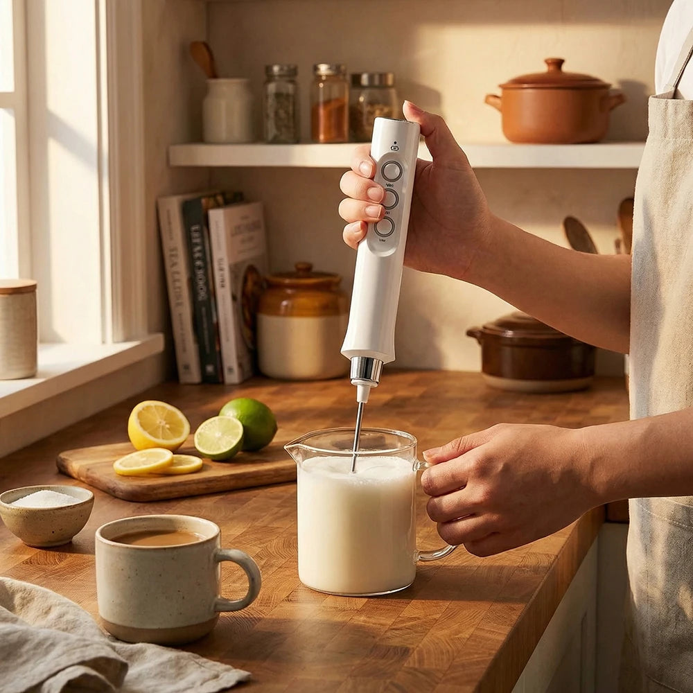 Handheld Wireless Rechargeable Electric Milk Frother 3 Speeds USB Rechargeable Foam Maker for Latte Cappuccino Hot Chocolate